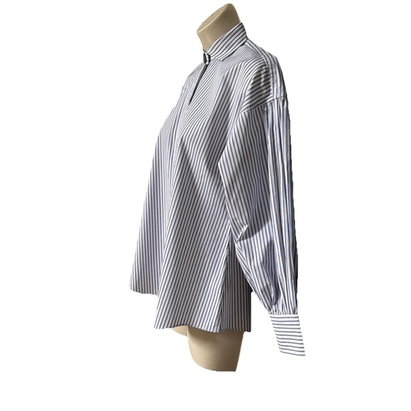 Ann Mashburn Mandarin Paulina Size XS Button Up Blue Striped Shirt Poplin - Picture 3 of 11